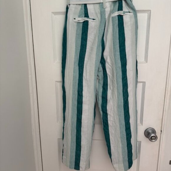 J.Crew Paper-Bag Linen Pants Turquoise/White Stripe - 4 - Picture 5 of 10